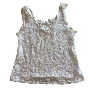 Romantic Moods White Lace Tank Top Women's Large Made in‎ USA Filigree Detail